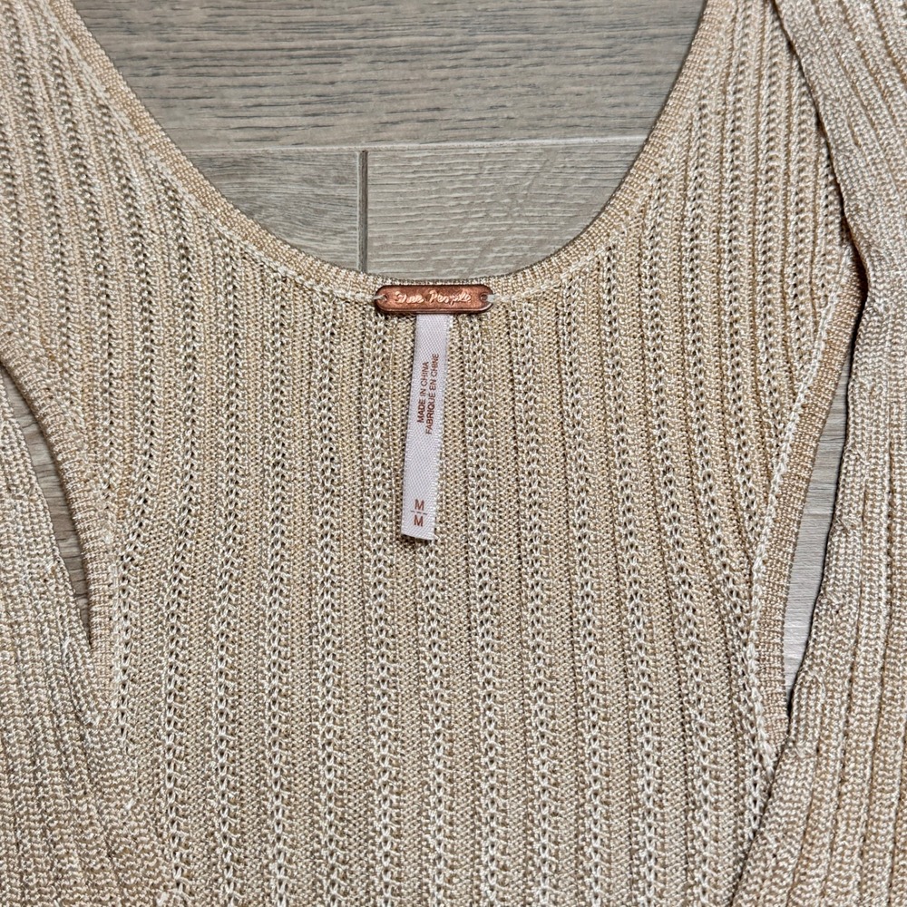Free‎ People Seascape Vest Metallic Knit Button Front Top Beige Size Medium M - Picture 3 of 9